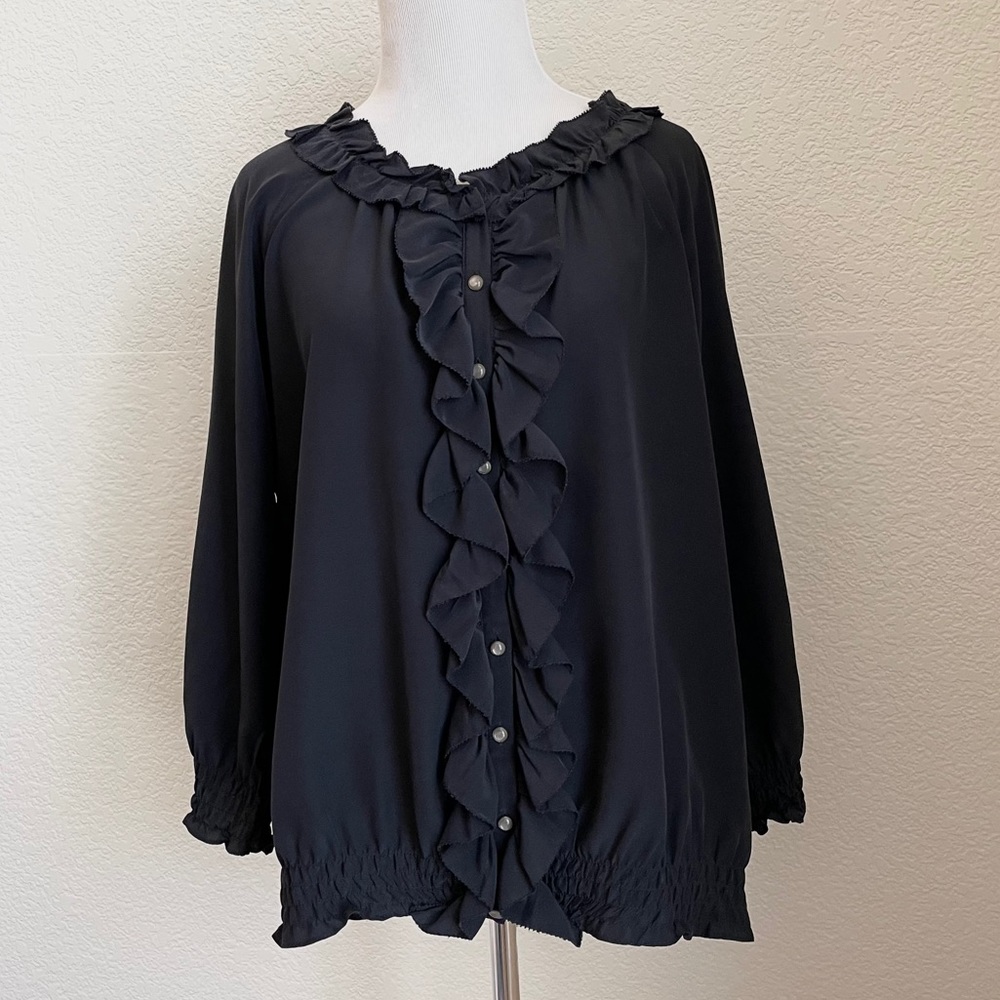Joie Silk Ruffled Top Dark Blue Shirt Blouse